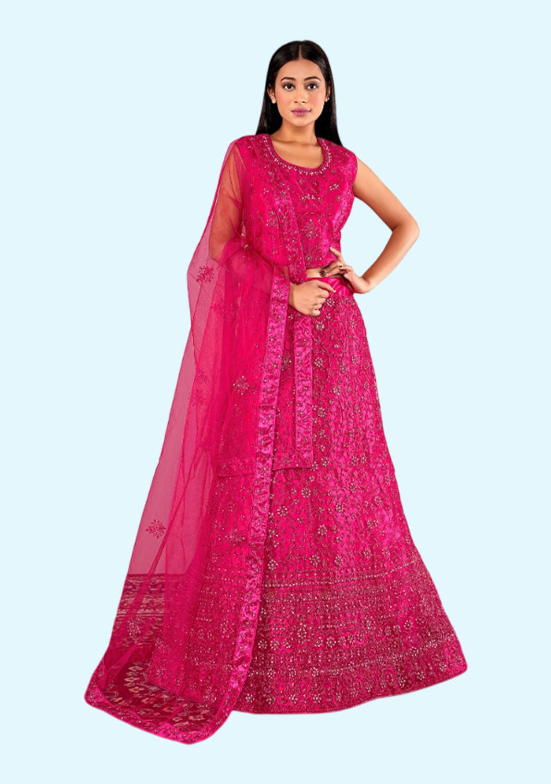 Embroidered Semi Stitched Lehenga Choli (Pink)