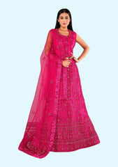 Embroidered Semi Stitched Lehenga Choli (Pink)