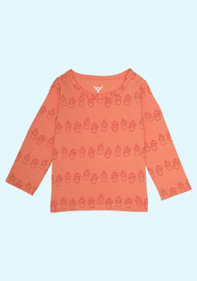 Printed Round-Neck Orange T-Shirts