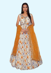 Latest New Tussar and Musterd Alia Cut Gown with Dupatta for Girls