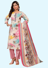 Cotton Linen Material Printed Kurta Palazzo Suit Set