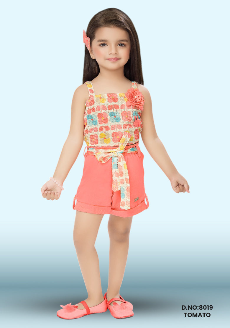 Girls Printed Cotton Playsuit D.no:8019 Tomato, Yellow