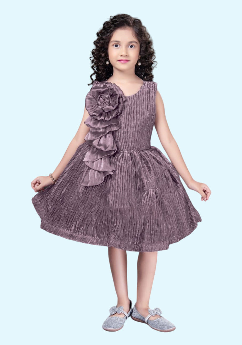 MAUVE SATIN SHORT FROCK FOR GIRLS