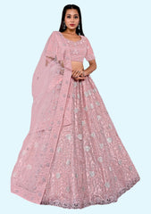 Women's Pink Net Semi-Stitched Lehenga Choli With Dupatta