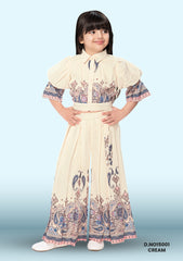 Stylish Printed Co-ord Set With Puff Sleeves Top For Girls D.no15001 Cream