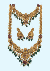 Laxmi Design Short And Long Necklace Combo Set Along Green And White Pearls Paired With Earring For Women And Girls Jewellery Set.