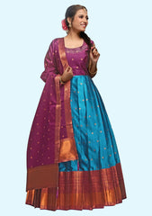 Woven Semi Stitched Banarasi Silk Long Gown For Womens (3)