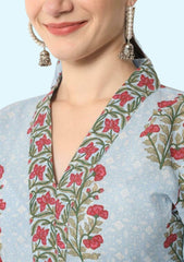 The Fab Factory Women Light Blue Printed Rayon Single Kurta