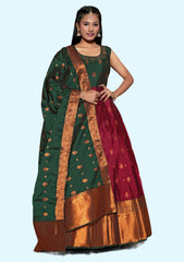 Woven Semi Stitched Banarasi Silk Long Gown For Womens (3)