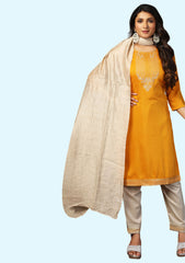 Chinon Embroidery Straight Kurta Pant With Dupatta Set