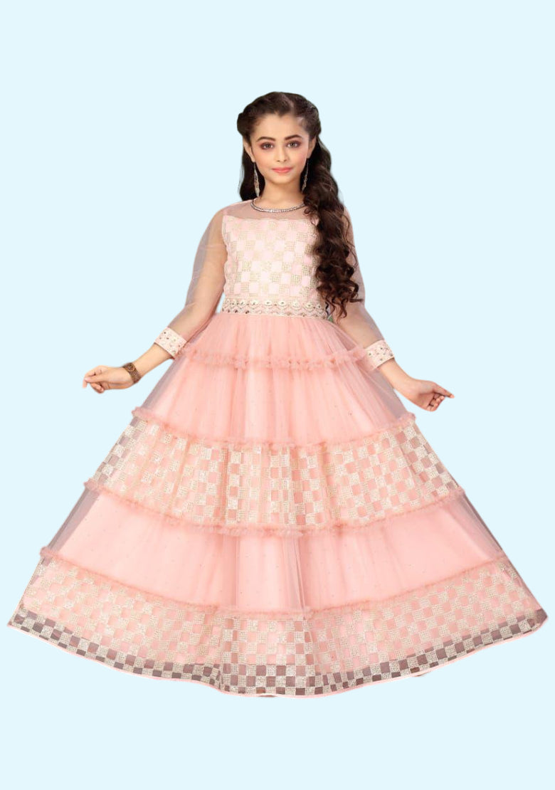 Vnotty fashionnet gown frock with coty for girls