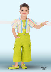 Girls Wedding, Casual Ethnic Jacket, Kurta And Palazzo Set D.no:114 Green