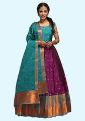 Woven Semi Stitched Banarasi Silk Long Gown For Womens (3)