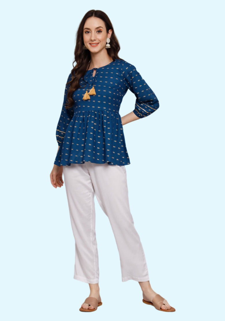 Blue Rayon Women's Top