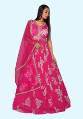 Latest New Pink Alia Cut Gown with Dupatta for Girls