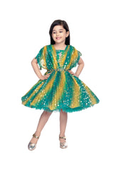 Enchanting Zigzag Patterned Sequin &amp; Mirror Embroidered Silk Frock for Girls