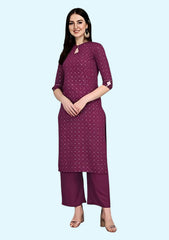 Women Purple Printed Viscose Kurti