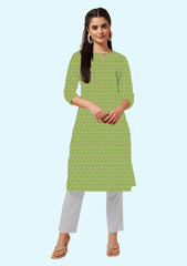 Kurta Pant and Dupatta Set for Women - Straight Cut Kurta Pant Set- Green Color - Pure Cotton