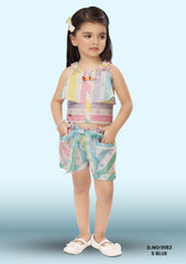 Tinkle Stylish Printed Top Pant Set For Girls D.no:9182 Pink, S Blue