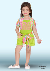 Girls Party Applique, Embellished Denim D.no:8019 Yellow, G Green