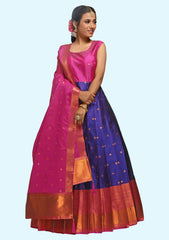 Woven Semi Stitched Banarasi Silk Long Gown For Womens (4)