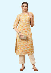 Round Neck Calf Length Poly Rayon Kurta With Pant