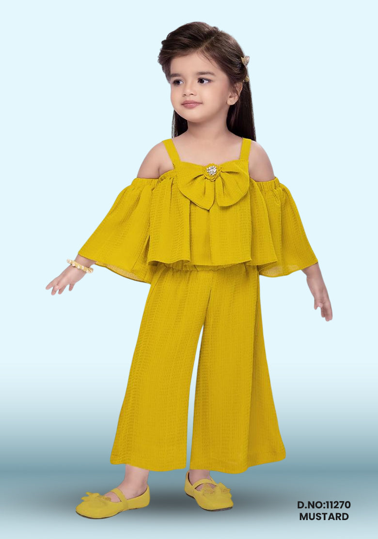 Polycotton Girls Shoulder Dzn_ Jumpsuit D.no:11270 Mustard