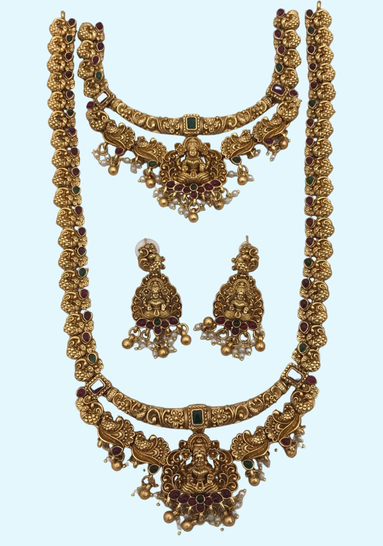 Laxmi Temple Work Gold Look Necklace Set