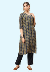 Round Neck Calf Length Poly Rayon Kurta With Pant