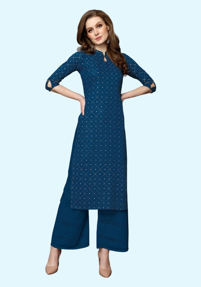 Blue Embroidered Kurta For Women