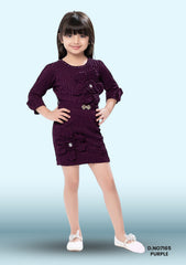 Girl's Turtle Neck Dress With Belt D.no7165 Purple