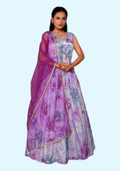 Latest New Purple Alia Cut Gown with Dupatta for Girls