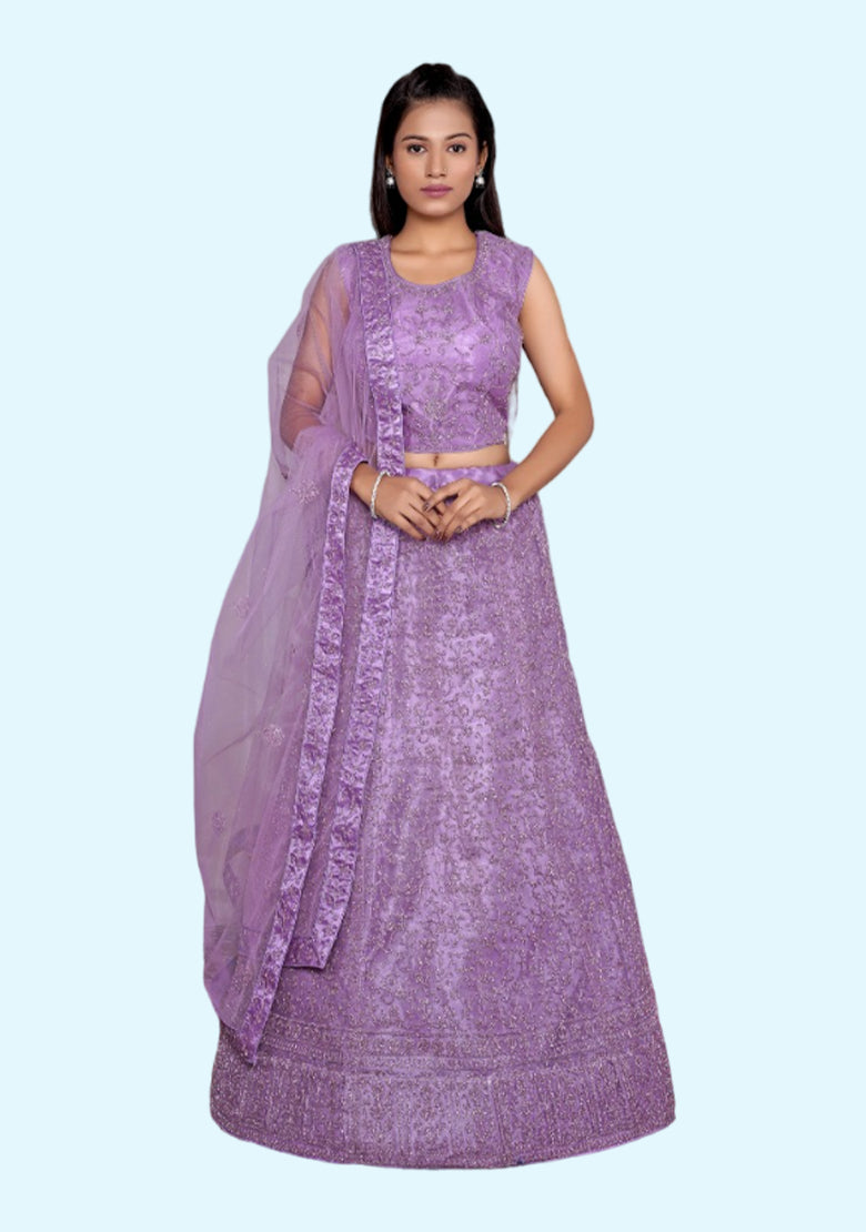 Embroidered Semi Stitched Lehenga Choli (Purple)