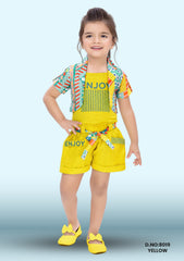 Girls Party Applique, Embellished Denim D.no:8019 Yellow, G Green