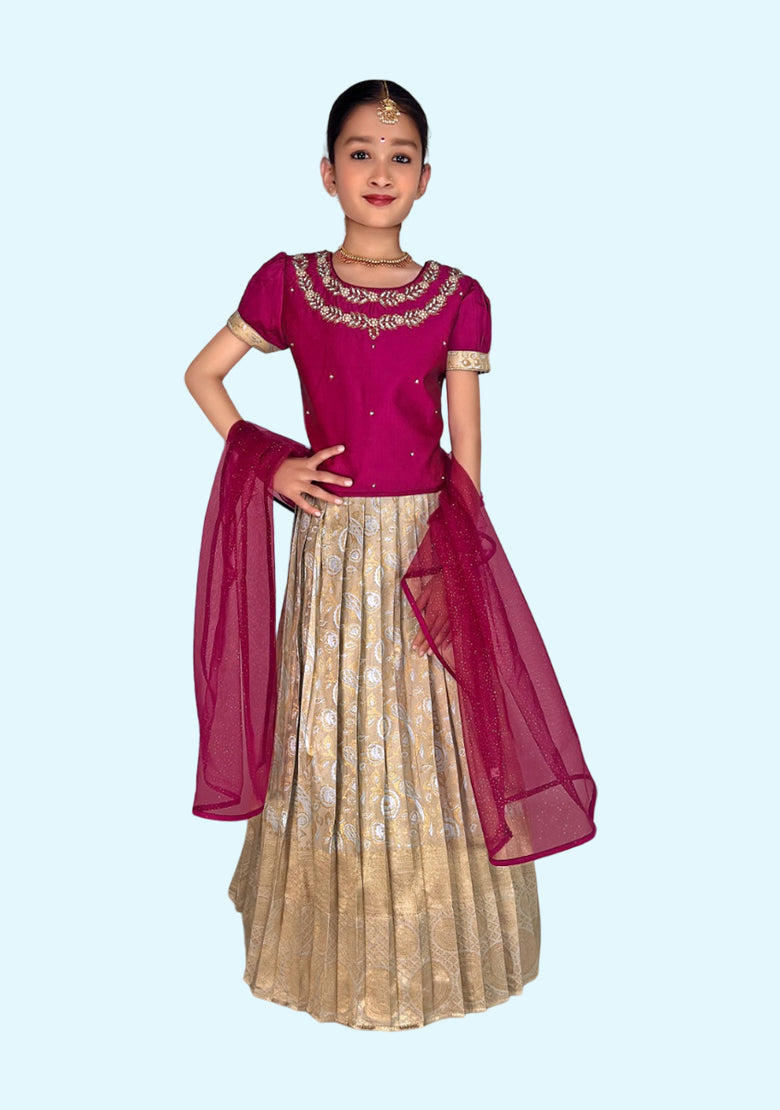 New Traditional Tussat and Rani Ethnic Wear for Girls Lehenga with Dupatta