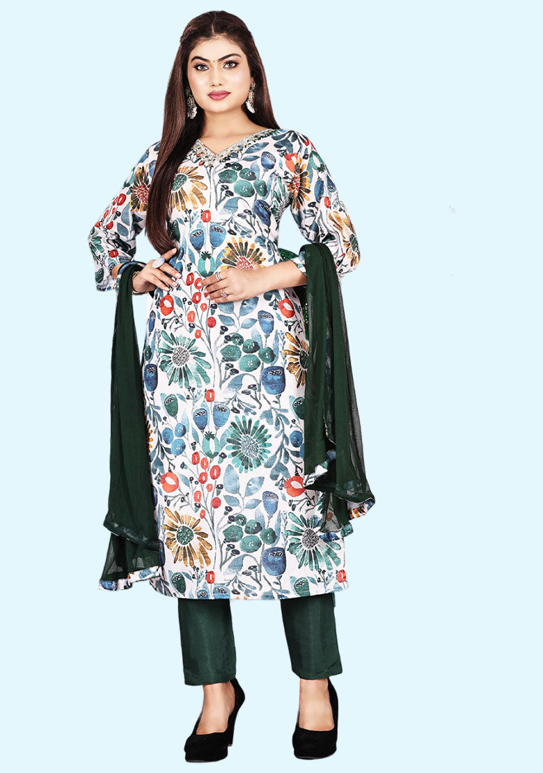 V4M Cotton Floral Print Straigth Kurti For Girls