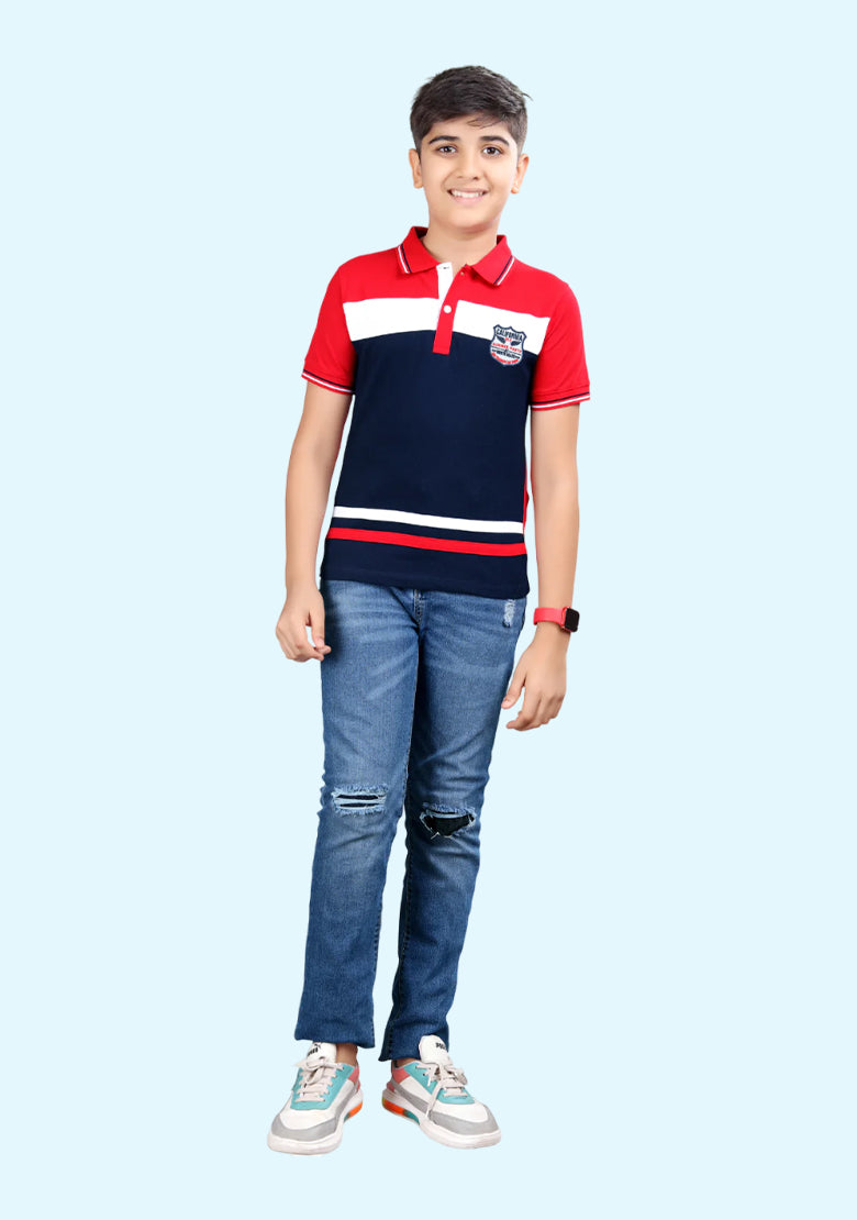 Kids Polo T-Shirt Red Navy