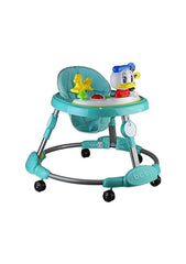 Babies Plastic Walker for Kids, Round Kids Walker with Foldable & 3 Height Adjustable Walker for Baby with Baby Toys and Music,