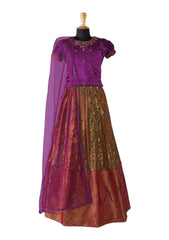 Purple Pleated Silk Choli Ethnic Wear With Dupatta for Girls