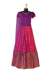 Purple & Pink Pleated Silk Choli Ethnic Wear With Dupatta for Girls